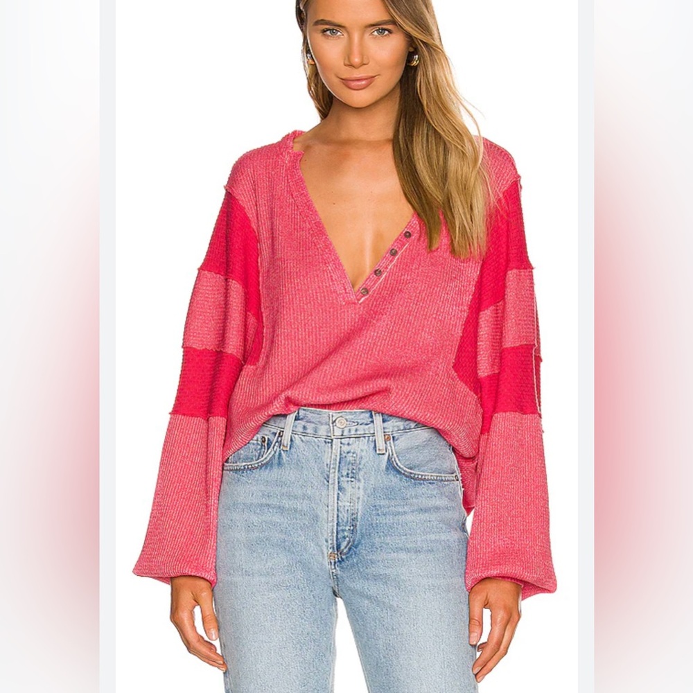 We The Free Free People Callisto oversized Henley in Hot Berry size large